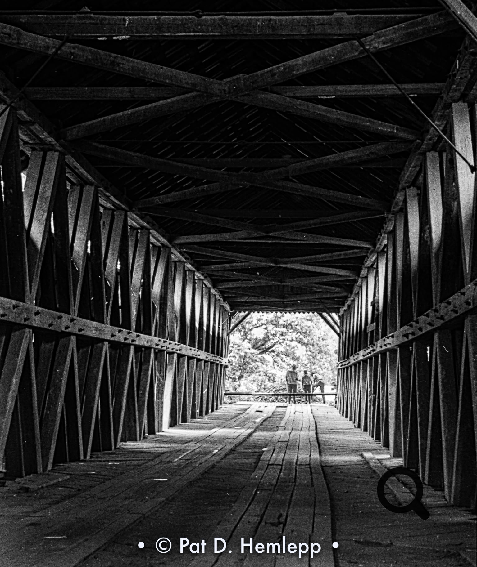 Bennett's Mill covered bridge in South Shore, Ky., June 1976 black & white photograph.