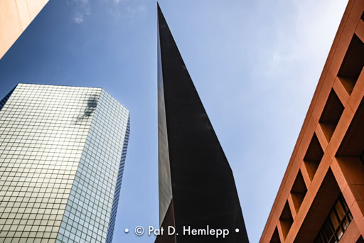 Excalibur, a steel sculpture by Beverly Stoll Pepper, stands outside the Edward J. Schwartz Federal Building in San Diego.