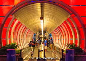 A futuristic-looking entrance to Bally's in Las Vegas, Nev.