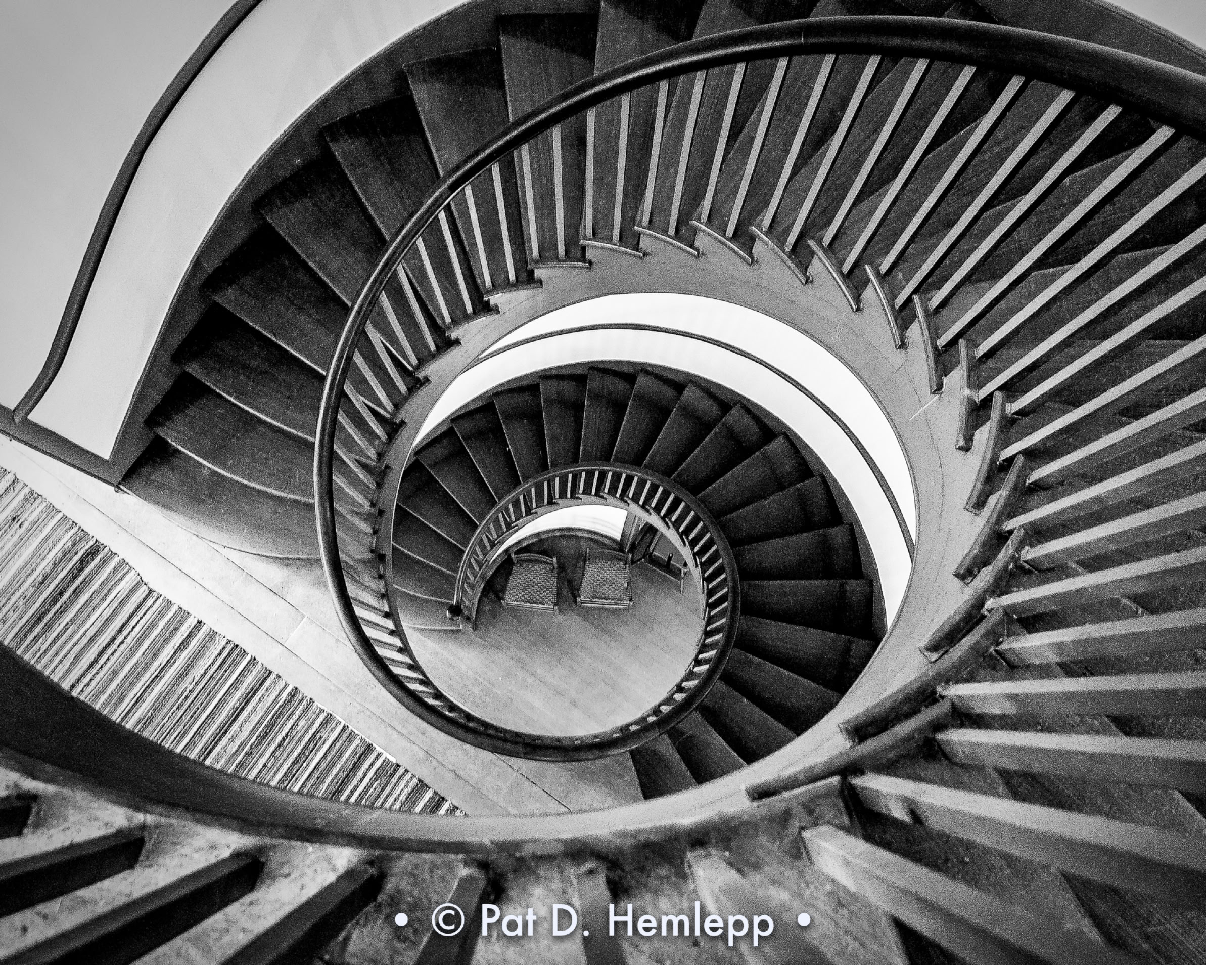 Looking down the spiral staircase in the Trustee House at Shaker Village of Pleasant Hill, Ky.
